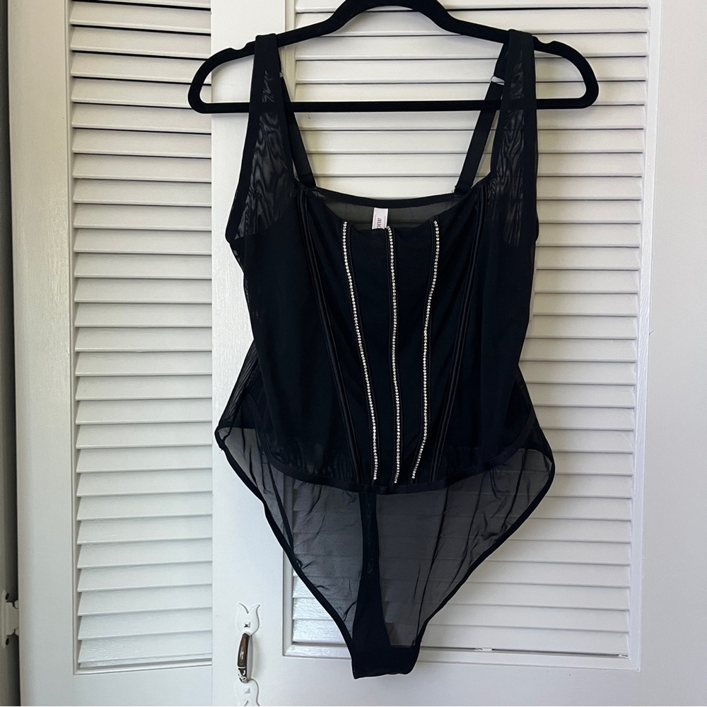 NWT Auden Black Rhinestone Lingerie Bodysuit‎ Sz 1X - Picture 3 of 10